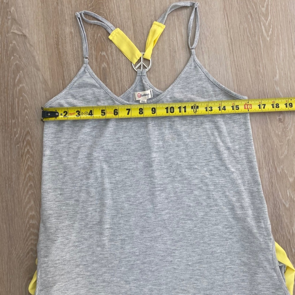 Olsenboye Gray Peace Sign Racerback Mini Dress XL Yellow Contrast Jersey Knit - Picture 6 of 8